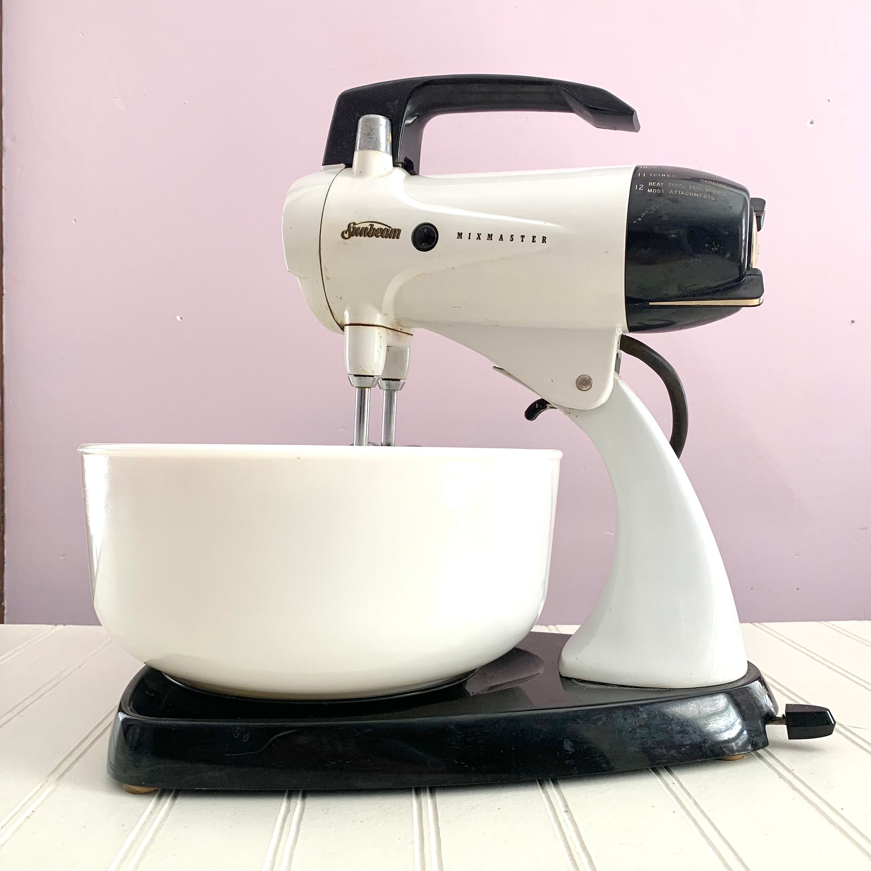 Vintage Sunbeam Mixmaster 12 Speed Stand Mixer w/Bowl Beaters Cord  Tan/Brown - Mixers & Blenders