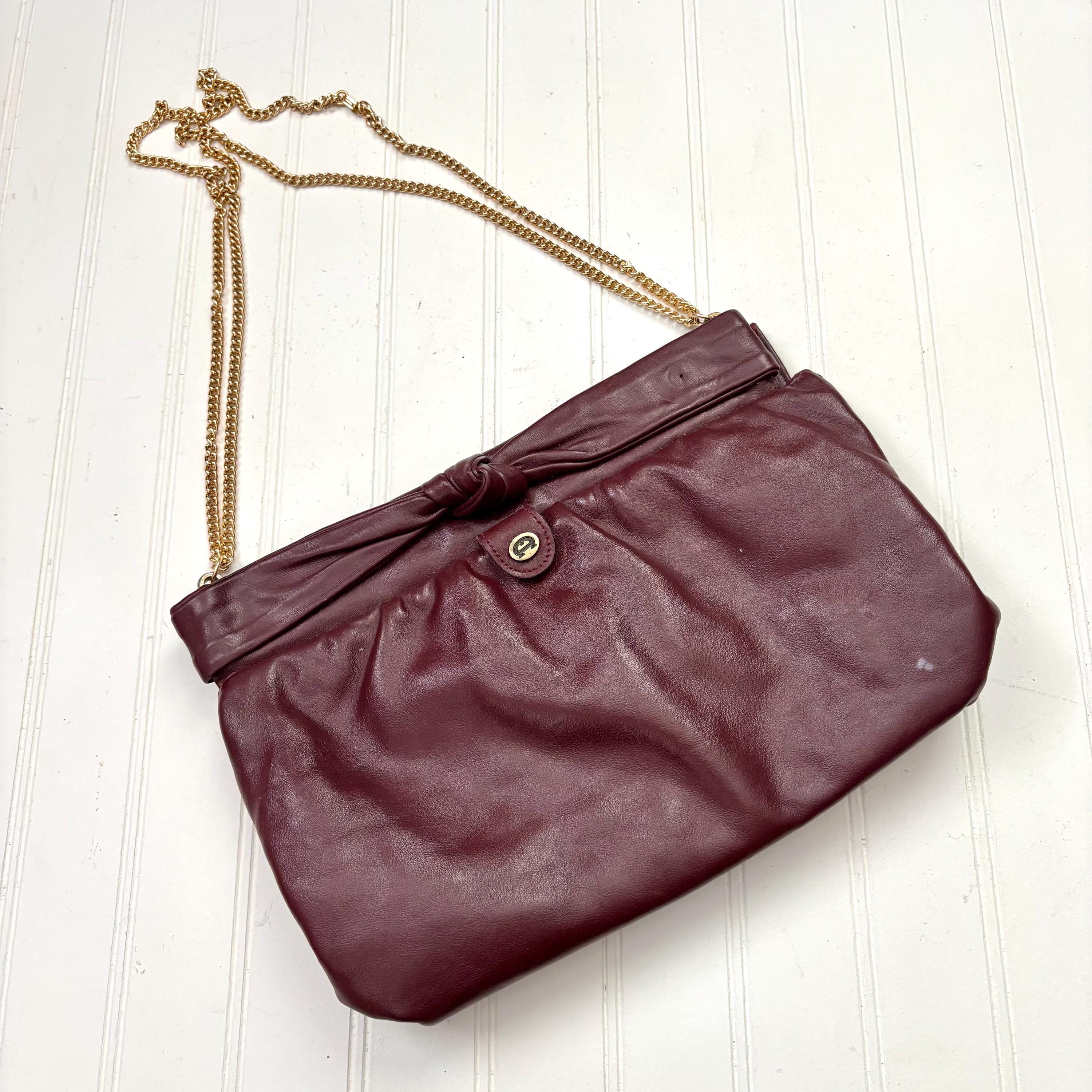 ドイツAIGNER バーガンディ レザー ショルダーバッグハンドバッグ