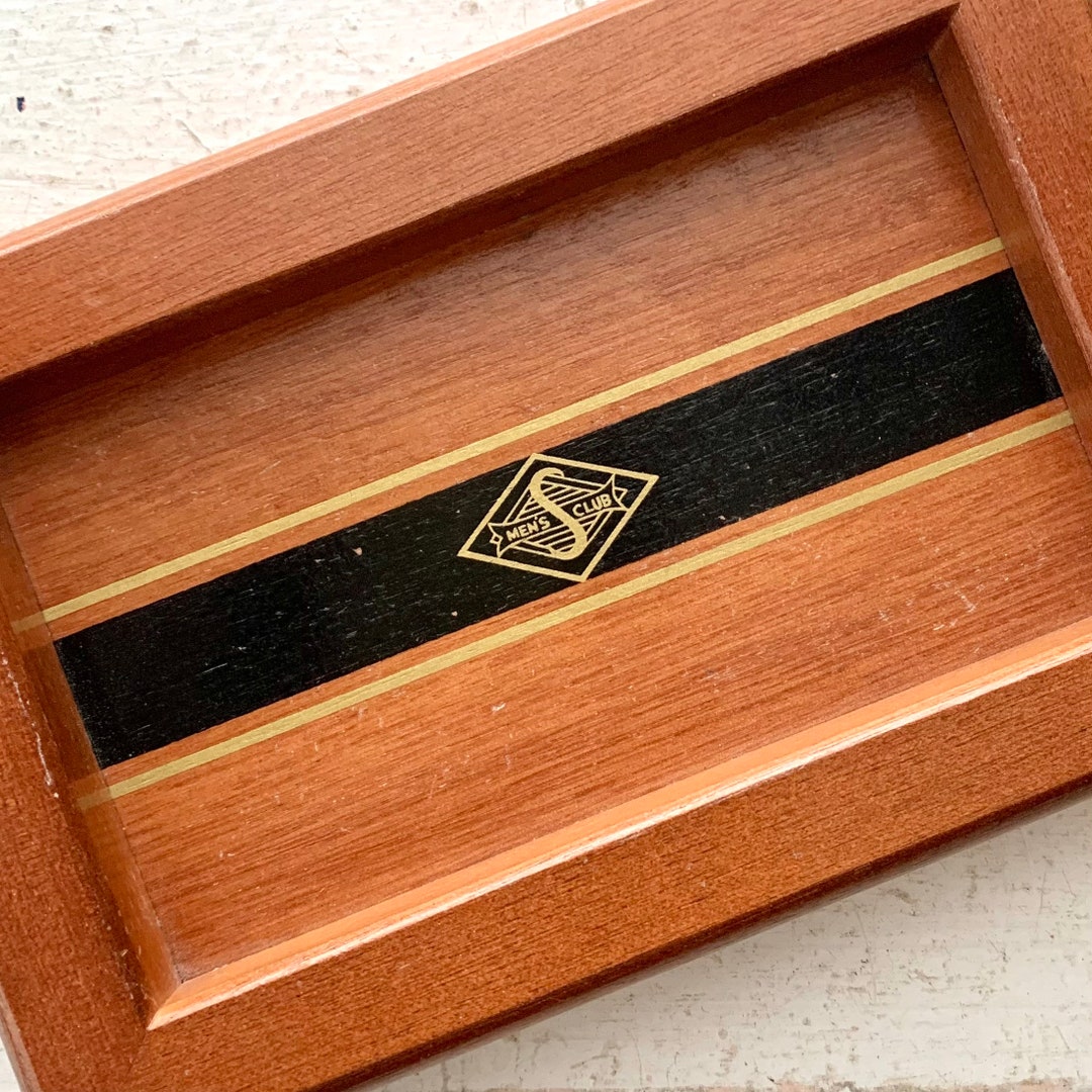 Vintage Mens Wood Dresser Tray Mens Club Black and Gold Etsy