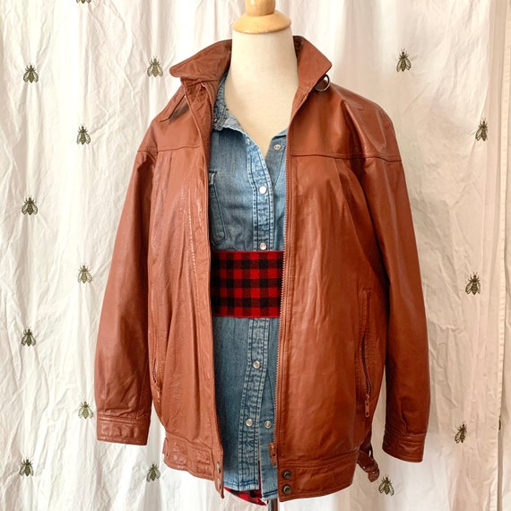 Size 6 Vintage Leather Motorcycle Jacket, Cognac … - image 5