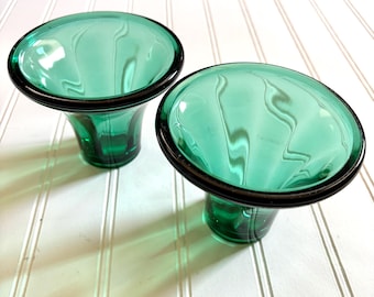 Vintage Emerald Green Glass Bowl Pair, Midcentury Cocktail Serving Dishes