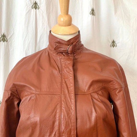 Size 6 Vintage Leather Motorcycle Jacket, Cognac … - image 1