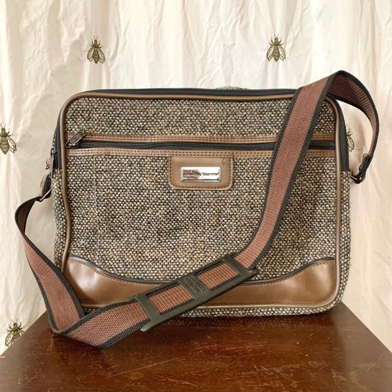 1980s American Tourister Tweed Luggage Carry on Shoulder Bag 