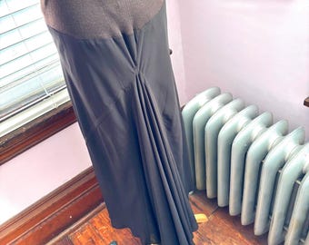 Vintage Odille Maxi Skirt, Medium Chocolate Brown, 1990s Anthropologie, Gathered Detail, Frayed Hem