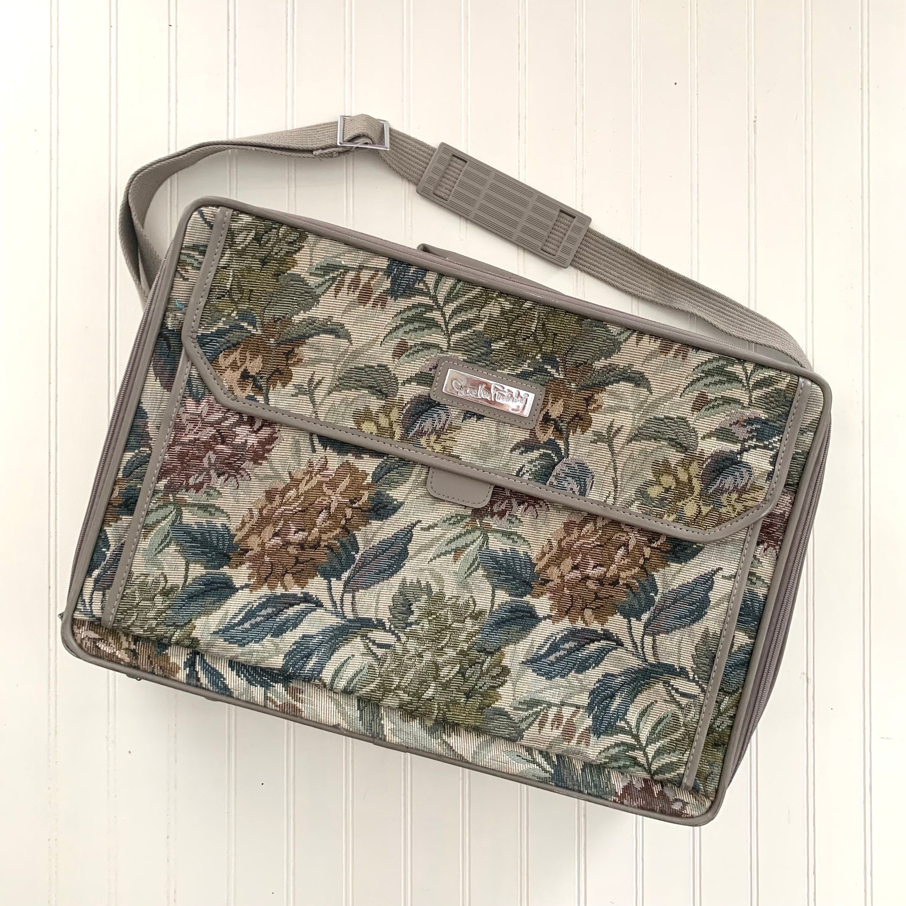 Vintage Diane Von Furstenberg Floral Tapestry Suitcase Carry on Bag Overnight Getaway Weekend Bag Hydrangea Gray Purple Green Luggage Etsy