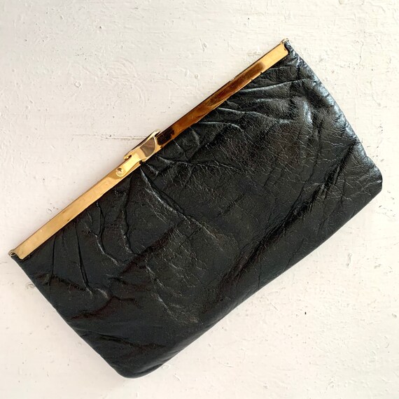 Vintage HL Black Soft Leather 1970s Clutch Purse Gold Chain Diamond Opening Harry Levine USA Disco Era Everyday or Evening Handbag Etsy