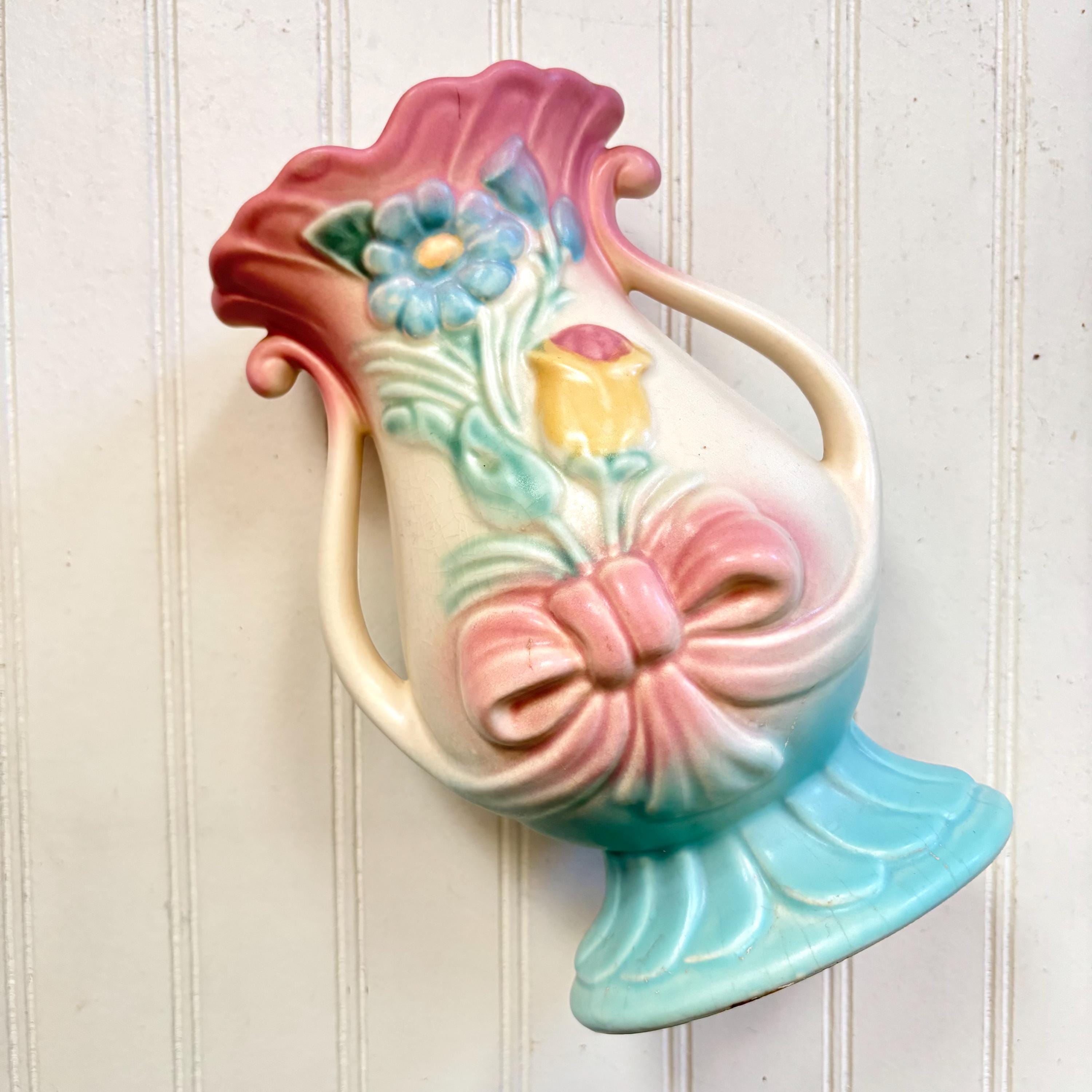 ラッセルライト Hull Pottery 花瓶 USA ミッドセンチュリー Vintage Hull Art Pottery Bow Knot Vase, Mid-century B7, Pink Blue