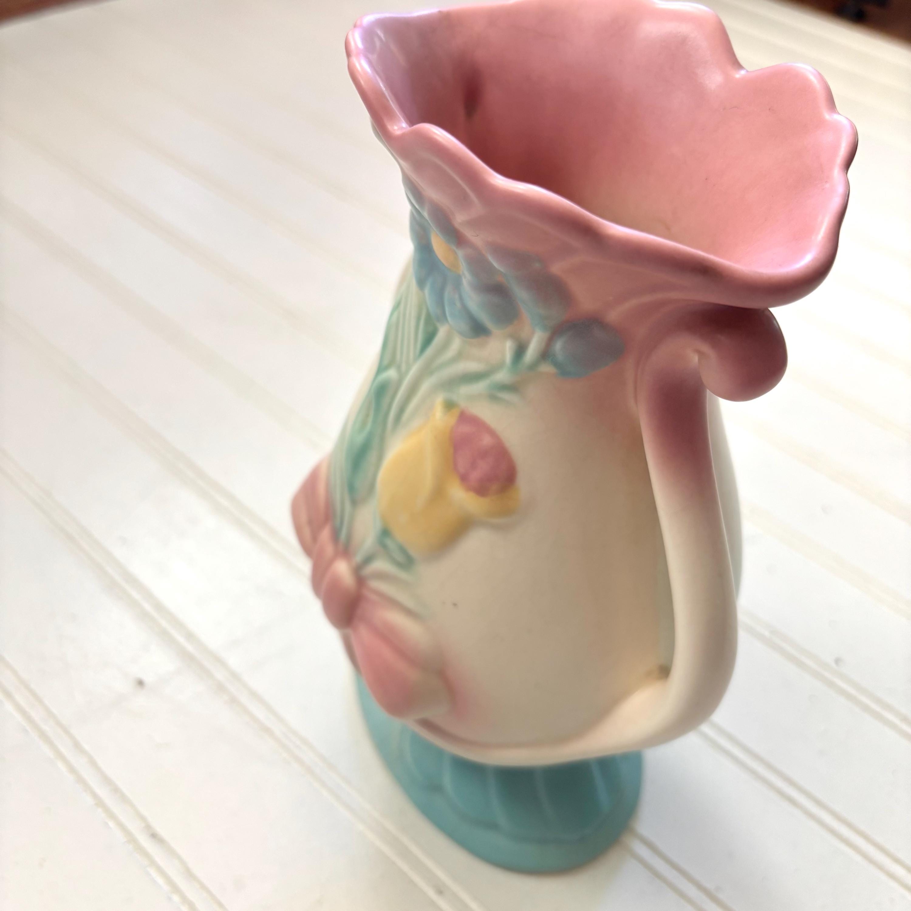 Vintage Hull Art Pottery Bow Knot Vase, Mid-century B7, Pink Blue