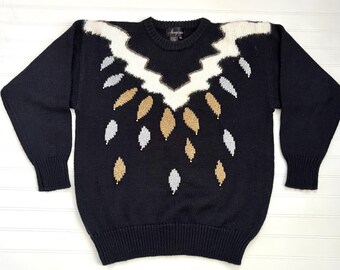 Vintage Black Beaded Angora Sweater, 1980s Style (Size Small)