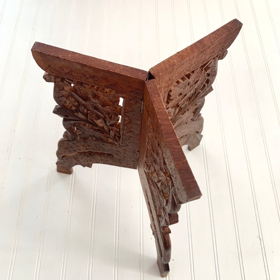 Vintage Carved Wood Table Base Leaf Pattern Folding Three Etsy