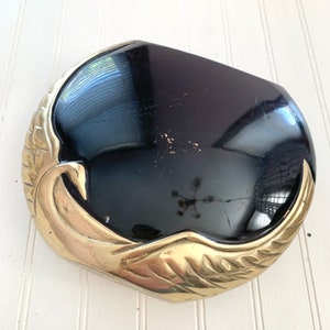 Vintage Brass and Black Lacquer Crane Vase, Swan Bird Decor, Dramatic Flower Vase, Heavy Metal, Round, Thin, Dramatic Home Decor