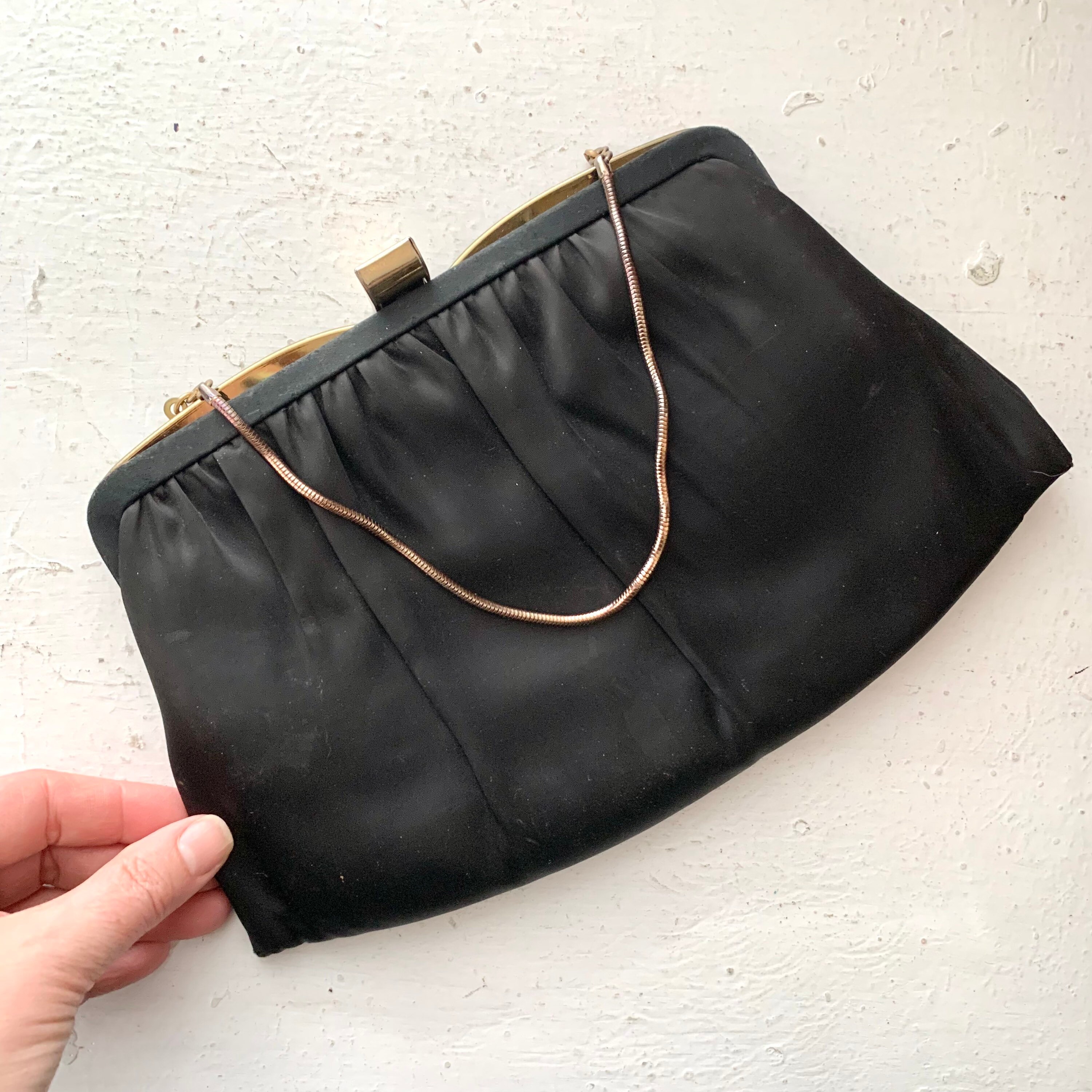 Vintage Black Satin Clutch. Coblentz Evening Bag. Saks Fifth Avenue Pu