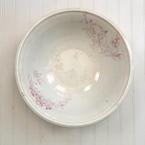 Vintage Ironstone Wash Basin Bowl, W.E.P. Co China, West End Pottery Co, Transferware Pink Flowers, Vintage Home Decor, Farmhouse Style