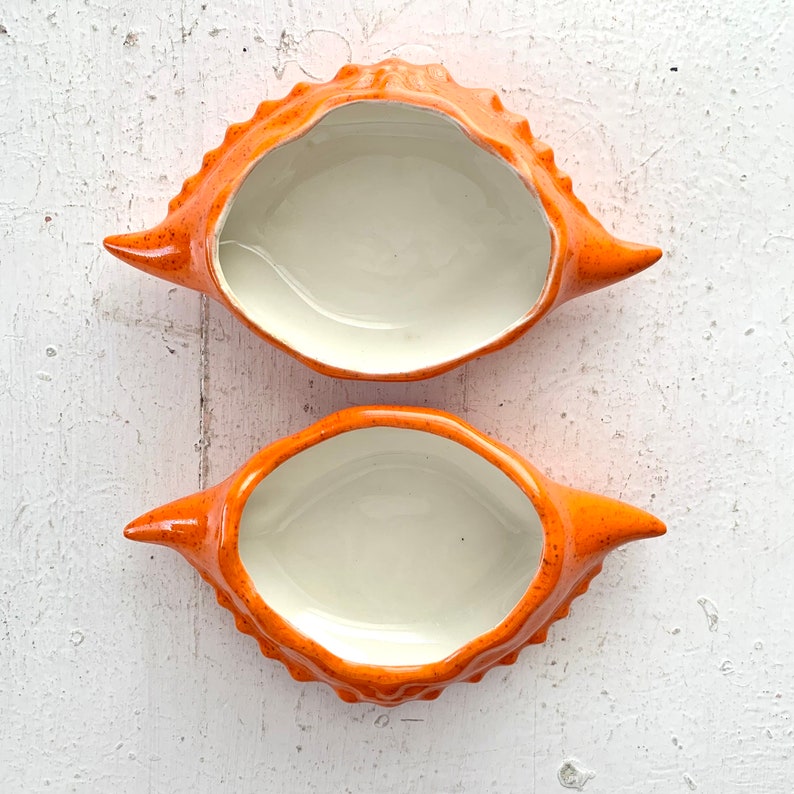 Vintage Orange Crab Shape Serving Dishes, Midcentury Darlings, Seafood Dishes, Deviled Crab, Orange Splatter Paint, Happy Kitchen image 6