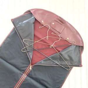 Vintage Trifold Garment Bag, Dapper Travel, Oxblood Burgundy Color, Two Metal Hangers, Sears Luggage, Faux Leather, Suit Dress Bag