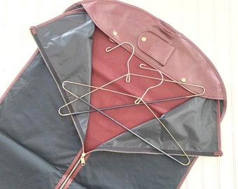 Vintage Trifold Garment Bag, Dapper Travel, Oxblood Burgundy Color, Two Metal Hangers, Sears Luggage, Faux Leather, Suit Dress Bag