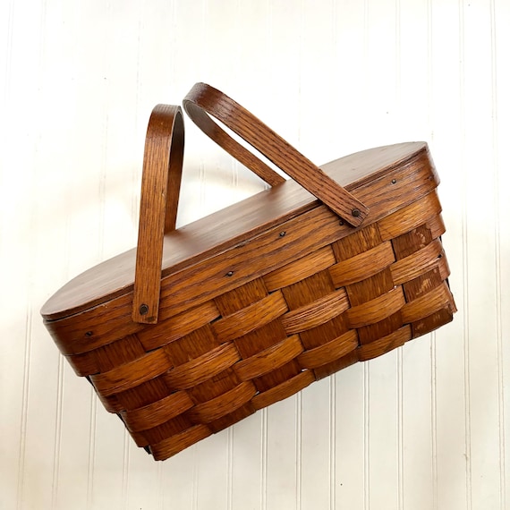 Vintage Picnic Basket, Hinged Top Door, Two Handles, Concert in
