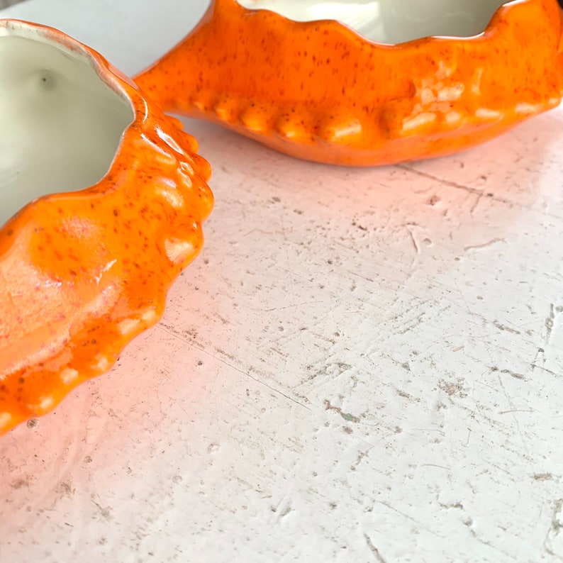 Vintage Orange Crab Shape Serving Dishes, Midcentury Darlings, Seafood Dishes, Deviled Crab, Orange Splatter Paint, Happy Kitchen image 7