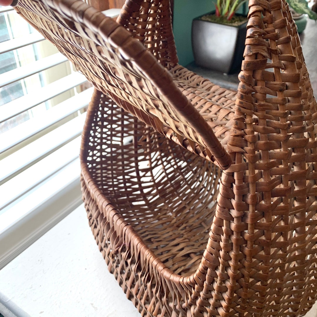 Vintage French Style Wicker Egg Basket Hinged Side Flap Etsy