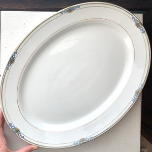 Vintage Noritake China Glenora Large Oval Serving Platter Dish, 1920s Morimuro, 14K Gold, Black Border, Blue, Floral, Mix-n-Match Table