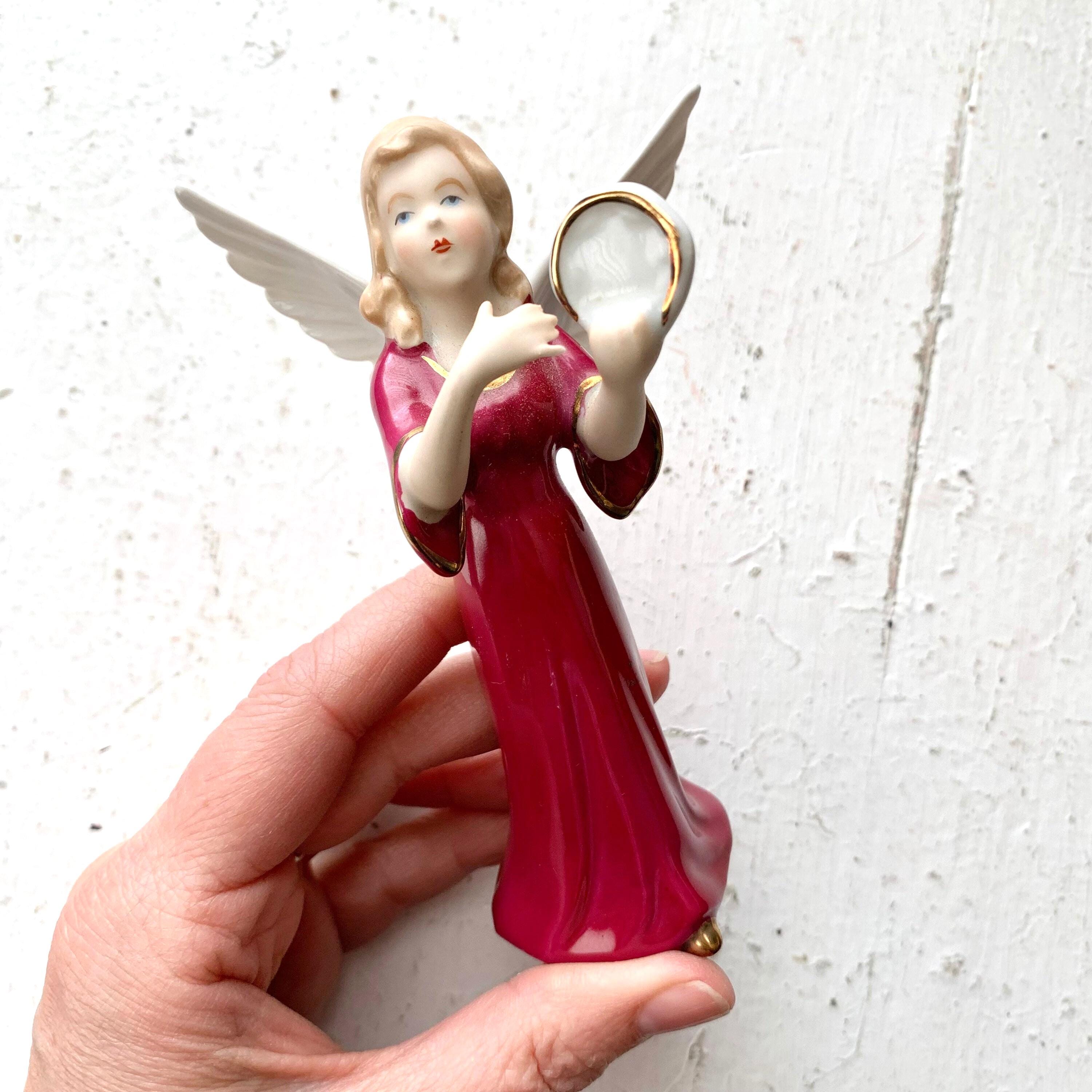 Vintage Gerold Porzellan Bavaria Angel Figurine, Burgundy Dress