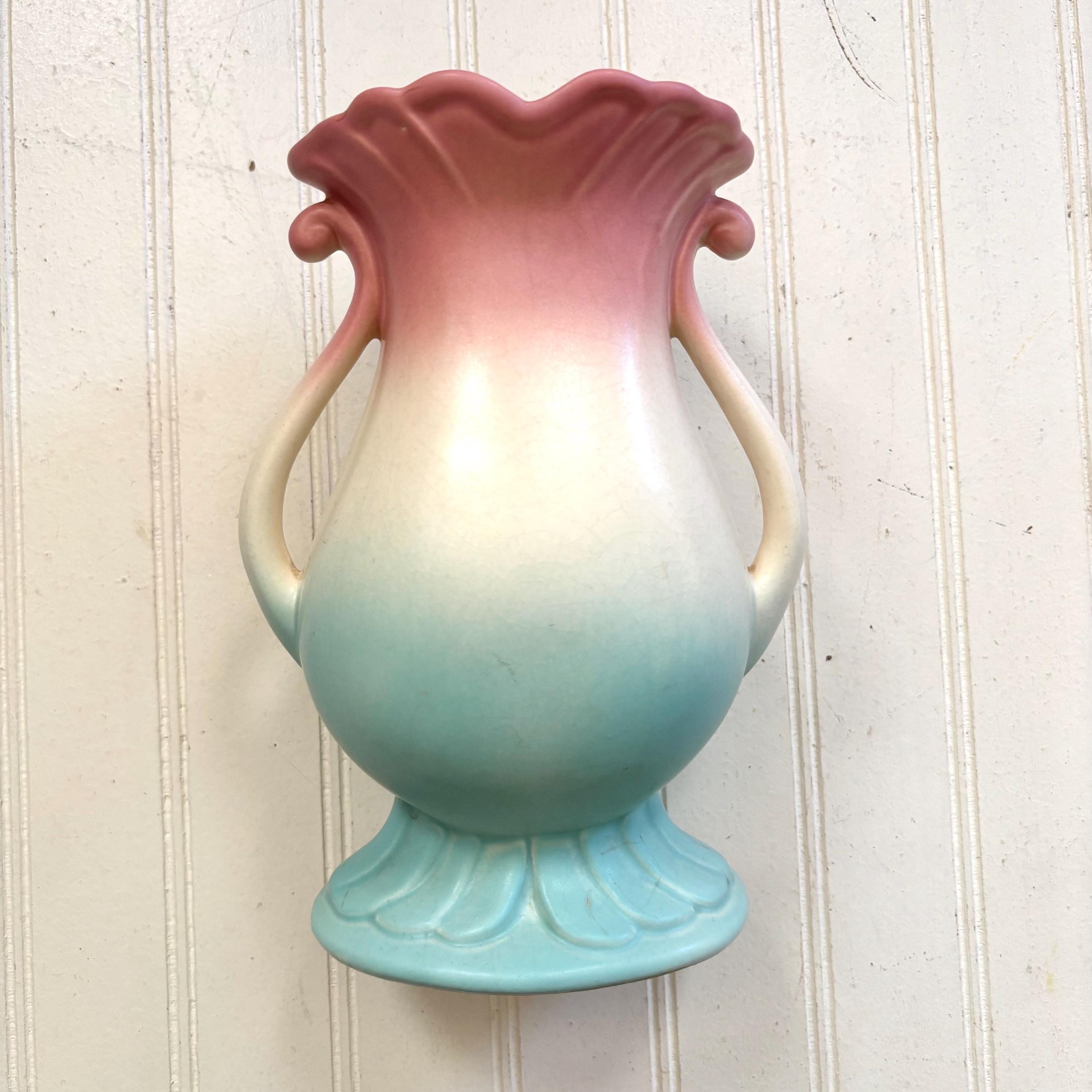 Vintage Hull Art Pottery Bow Knot Vase, Mid-century B7, Pink Blue