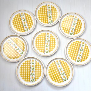 mikasa COUNTRY GINGHAM 食器セット Vintage Mikasa Country Gingham Dinner Plates, Set of Eight, Yellow