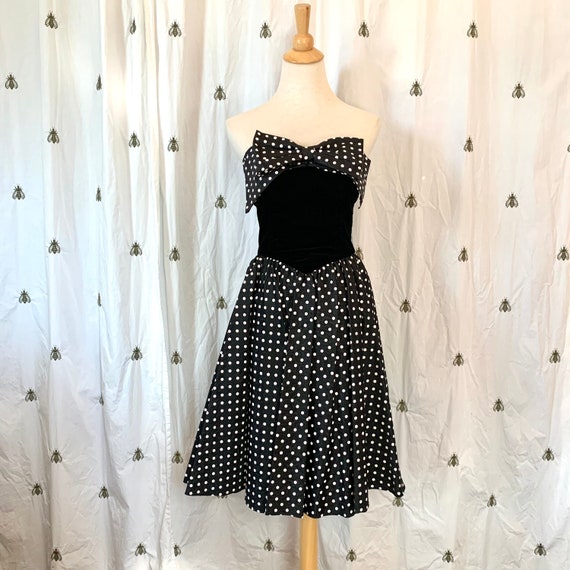 Size Small Vintage 1980s Polka Dot Formal Dress, … - image 1