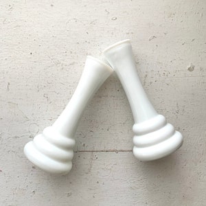 Pair of Vintage White Milk Glass Bud Vases, Deco Rings, Farmhouse Collection, Ring of Fire, Collectible Glass