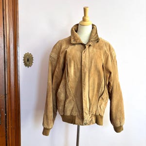 Size Large Vintage Brown Suede Leather Bomber Jacket, Men Women Unisex, Weekends, Perfectly Broken In Jacket, Zipper Coat, 1980s 1990s Style