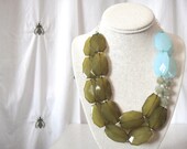 Juicy Multistrand Necklace in Olive Green and Light Blue with Crystals