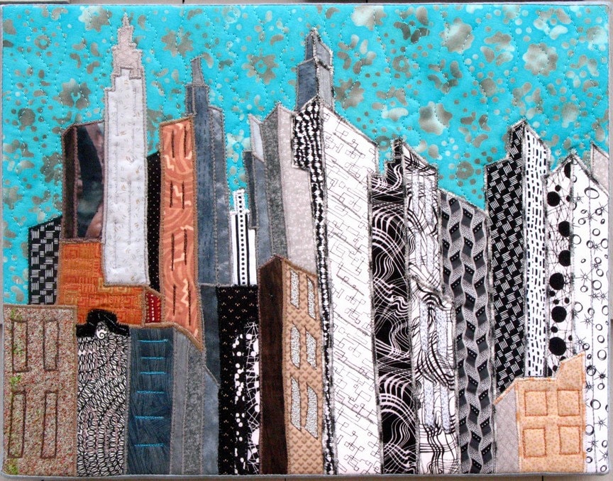 Cityscape Fabric Art Contemporary Textile Art Quilt Etsy