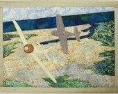 Aviation Art Wall Hanging Silk Fabric Art, Airplane WWII Dogfight Textile Collage Wall Decor