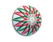 Christmas Ornament Poinsettia Temari Thread Ball Japanese Handcrafted Embroidery Wrapped in a Take-Out Box