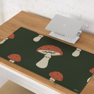 Gaming muismat XXL met print - antislip rubberen onderzijde, zachte stofoppervlakte, accessoire gamers - Minimalistisch ontwerp champignons