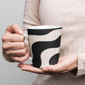 White Ceramic Coffee Mug – 12oz Cup – Latte Mug, Elegant, Ergonomic – Office, Kitchen, Home, Gift – Coffee, Tea - Minimalist graphic design
