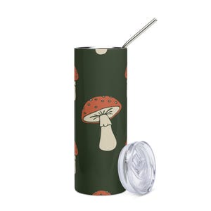 Insulated Stainless Steel Tumbler – Thermos, Flask, Travel Mug - Durable, Leak-Proof, Stylish - Coffee, Drinks - Minimalist design mushrooms