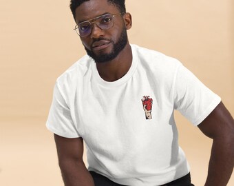 Minimalist Men’s T-shirt 100% Cotton with embroidered design - casual gift for him, modern ethical fashion, birthday gift, Christmas