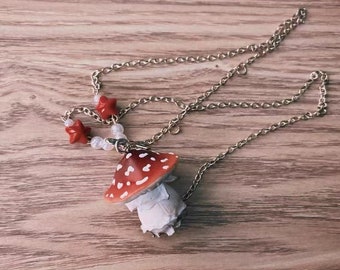Handmade Mushroom Necklace, Cute Versatile Necklace, Handmade Simulated Resin Clay Mushroom Necklace