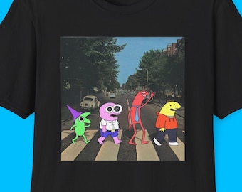 T-shirt parodie drôle d'amis souriants, t-shirt blague meme avec couverture d'album Abbey Road, chemise cadeau pour les fans de dessins animés AS
