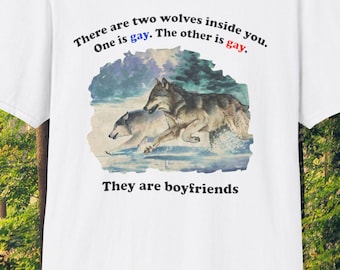 Two Wolves They Are Boyfriends Funny Meme TShirt, Gay Wolves Gen Z Brainrot TikTok Joke Tee, Fruity Motivational Gift Shirt