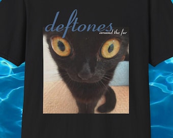 Deftones Around the Fur Cat Tee, Nu-Metal Y2K Parody Graphic Portrait Shirt