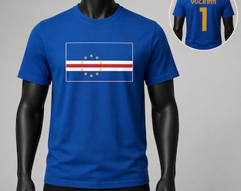 Cape Verde Flag Inspired Vozinha #1 Jersey Style Graphic Tee, 2-Sided Player Fan's Tribute, Sporty Soccer World Tournament Unisex T-Shirt