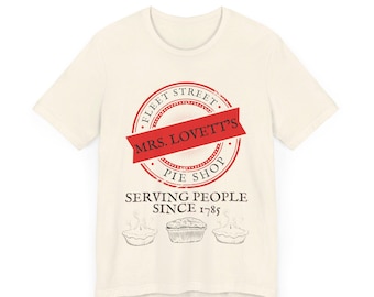 Mrs. Lovett's Meat Pies T-Shirt: Sweeney Todd Broadway Musical Fan Apparel | Stephen Sondheim Theatre Gift Shirt Tee Josh Groban Aaron Tveit