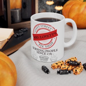 Mrs. Lovett&#39;s Pie Shop Mug | Broadway Sweeney Todd Musical Gift | 11 oz or 15 oz Coffee Tea Cocoa Mug