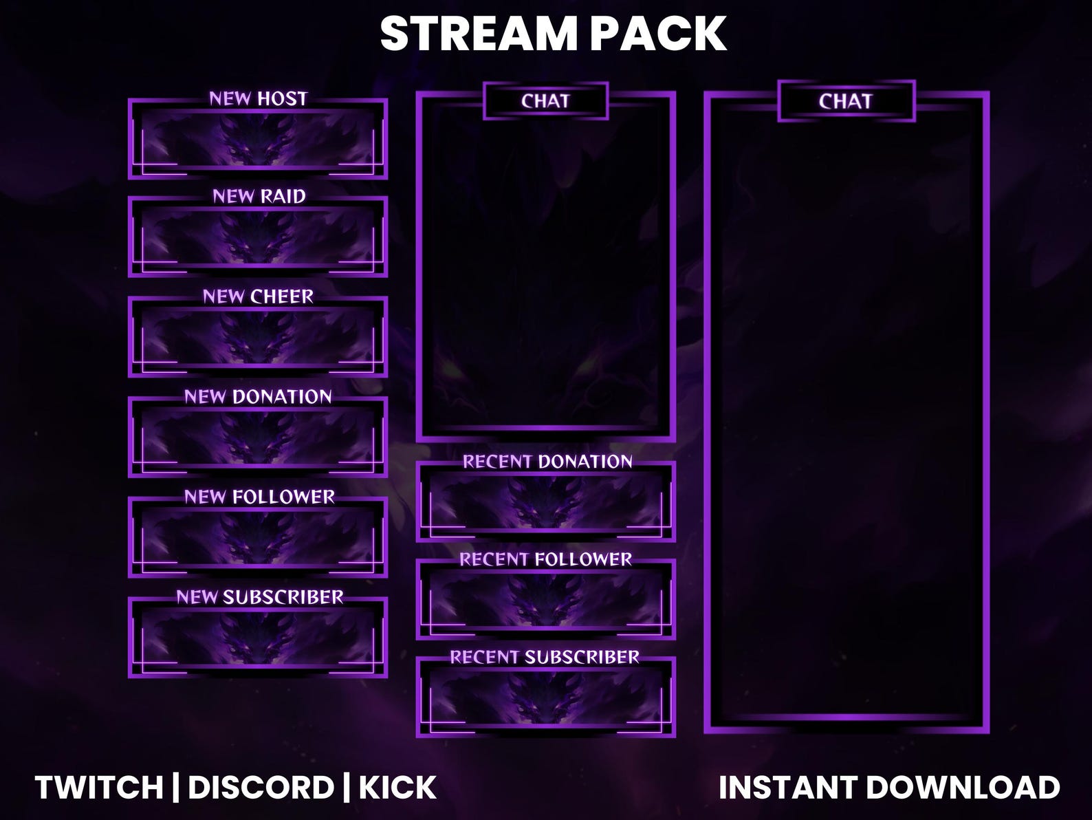 Dragon Twitch Stream Pack | Twitch Screen Overlays | Animated Webcam ...