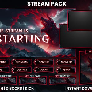 Dragon Twitch Stream Pack | Twitch Screen Overlays | Animated Webcam | Twitch Panels | Stream Overlays | Animated Screen | Discord | Kick