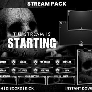 Skull Twitch Stream Pack | Animated Stream Pack | Webcam Overlay | Twitch Alerts | Chat Box Overlay | Twitch Panels | Animated Screens