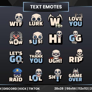 16 頭蓋骨のテキスト エモート | Twitch エモート | テキスト エモート | 頭蓋骨 エモート | 青いエモート | クールで不気味なエモート | Discord | キック | YouTube | TikTok