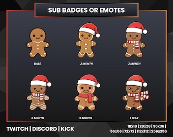 Gingerbread Sub Badges for Twitch | Cute Christmas Loyalty Badges | Holiday Streamer Badge Set